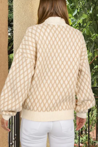 Diamond Knit Drop Shoulder Loose Sweater - By Baano