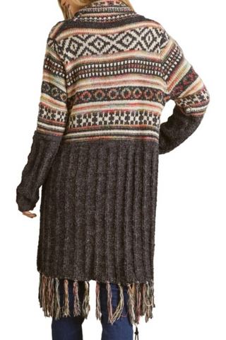 Aztec Fringe Kimono Sweater Cardigan - By Baano