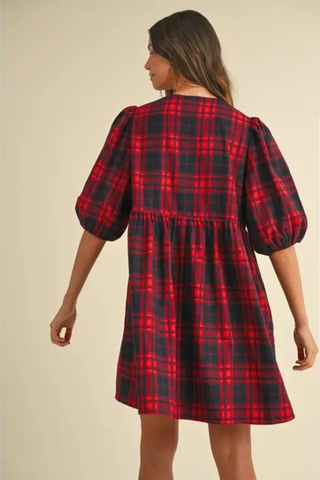 Plaid Ribbon Tie Mini Dress