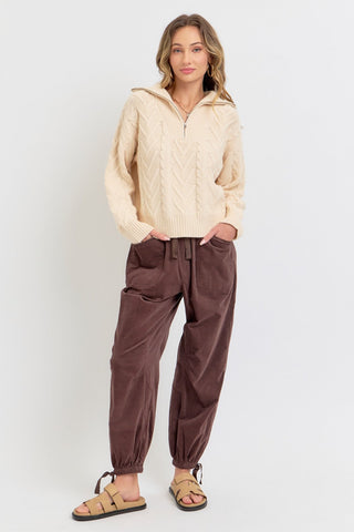 Cable Knit Zipper Front Sweater - By Baano