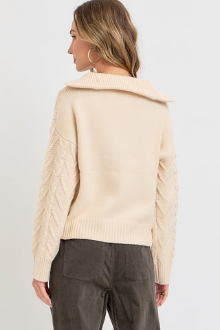 Cable Knit Zipper Front Sweater - By Baano