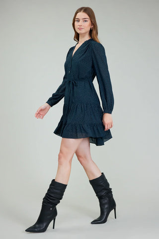 Ruffled Front Tiered Midi Dress