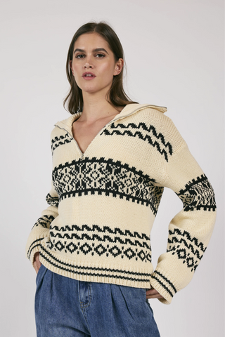 Great Outdoor Half Zip Sweater- Cream/Black - By Baano