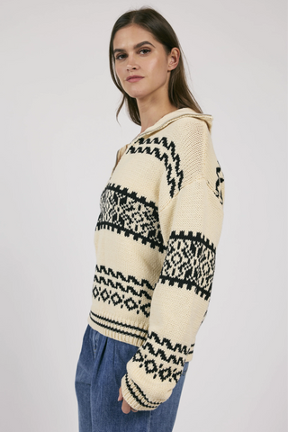 Great Outdoor Half Zip Sweater- Cream/Black - By Baano