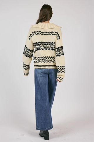 Great Outdoor Half Zip Sweater- Cream/Black - By Baano