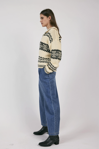 Great Outdoor Half Zip Sweater- Cream/Black - By Baano