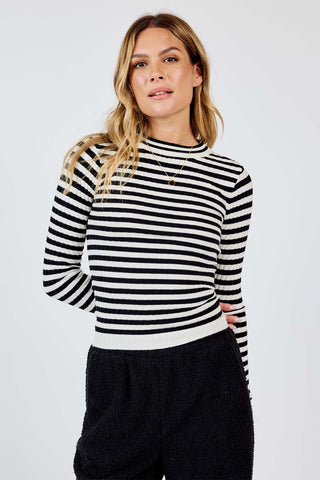 Simply Being Striped Sweater- Black/Ivory - By Baano