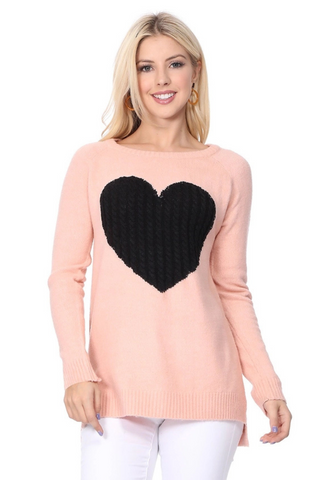 Cozy Heart Jacquard Round Neck Pullover Sweater - By Baano