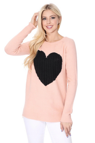 Cozy Heart Jacquard Round Neck Pullover Sweater - By Baano