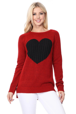 Cozy Heart Jacquard Round Neck Pullover Sweater - By Baano