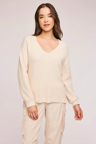 Lisbon V-Neck Knit Sweater- Cream - By Baano