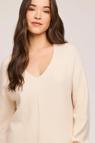 Lisbon V-Neck Knit Sweater- Cream - By Baano
