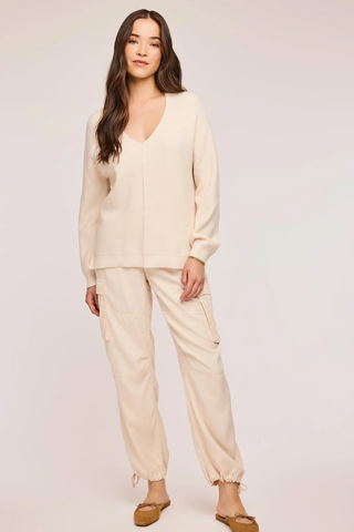 Lisbon V-Neck Knit Sweater- Cream - By Baano