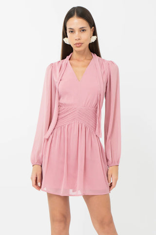 Betsy Neck Tie Mini Dress- Rose