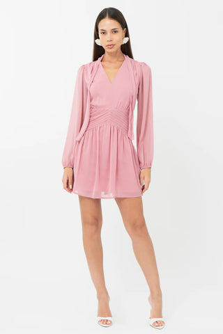 Betsy Neck Tie Mini Dress- Rose