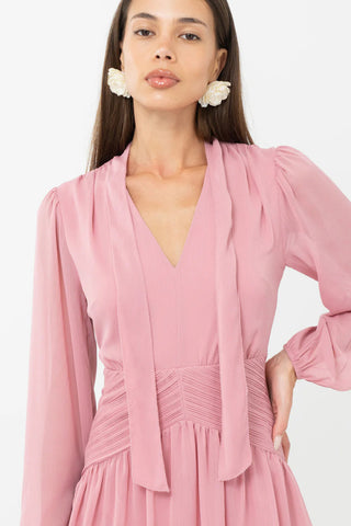 Betsy Neck Tie Mini Dress- Rose