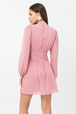 Betsy Neck Tie Mini Dress- Rose