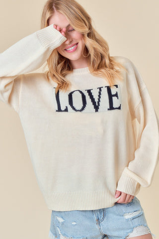 Love Embroidery Long Sleeve Sweater Top - By Baano