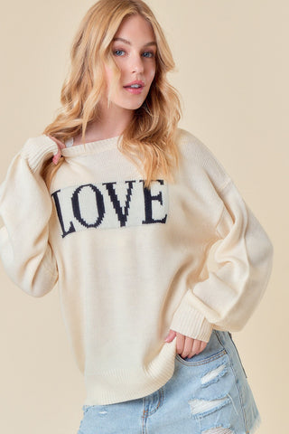 Love Embroidery Long Sleeve Sweater Top - By Baano