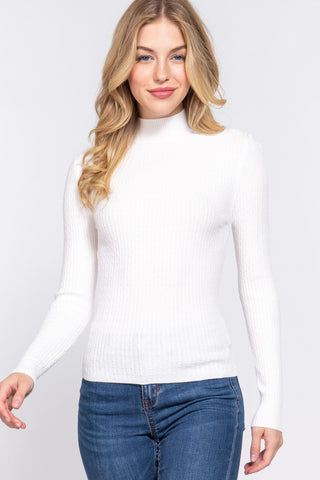 Long Sleeve Mock Neck Rib Sweater - By Baano