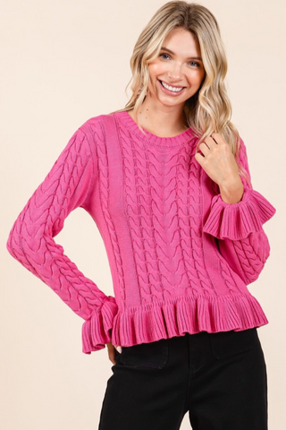 Ruffled Peplum Sweater - By Baano