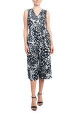 Emma & Michele V - Neck Sleeveless Tie Side Multi Print Pockets ITY Jumpsuit - Glamourous Grace