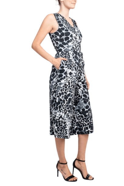 Emma & Michele V - Neck Sleeveless Tie Side Multi Print Pockets ITY Jumpsuit - Glamourous Grace