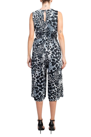 Emma & Michele V-Neck Sleeveless Tie Side Multi Print Pockets ITY Jumpsuit - By Baano