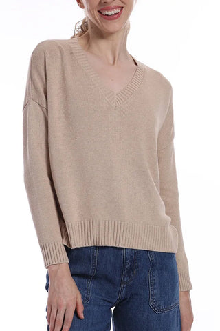 Cotton Cashmere Boxy V Neck Sweater - By Baano