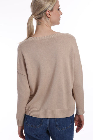 Cotton Cashmere Boxy V Neck Sweater - By Baano