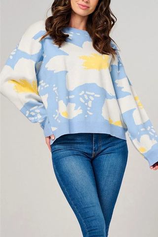Floral Patter Knit Long Sleeve Pullover Sweater - By Baano