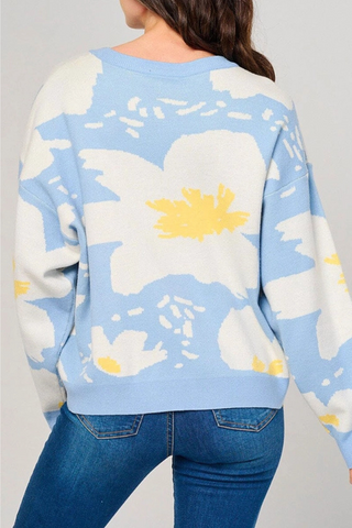 Floral Patter Knit Long Sleeve Pullover Sweater - By Baano