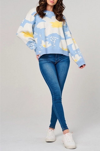 Floral Patter Knit Long Sleeve Pullover Sweater - By Baano