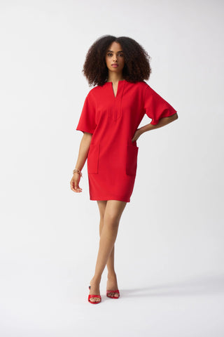 Woven Short Sleeve Straight Dress- Radiant Red