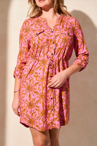Drawstring Waist Roll Tab Sleeve Dress
