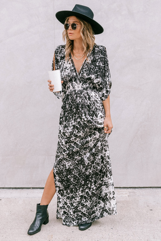 Diamond Kimono Sleeve Maxi Dress