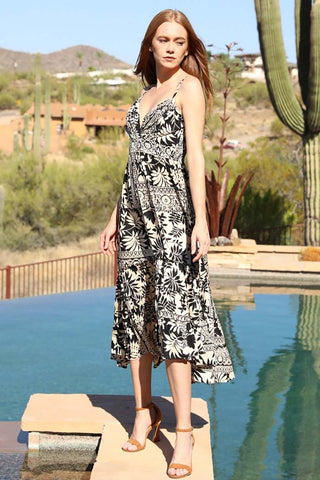 V Neck Printed Midi Dress