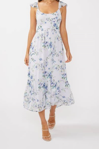 Floral Textured Open Back Tie Maxi Dress