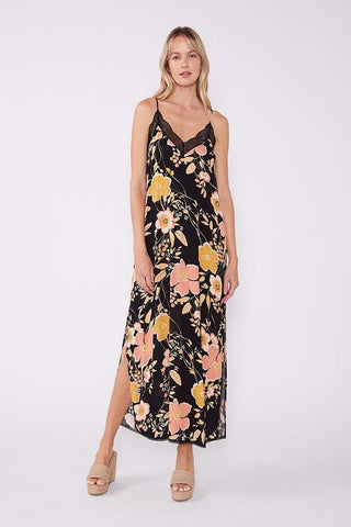 Floral Lace Trim Racerback Maxi Dress
