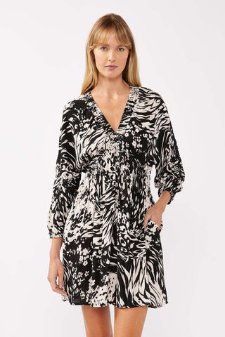 Smocked V-Neck Babydoll Mini Dress