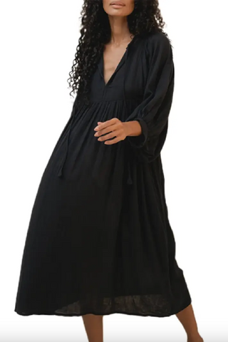 Cotton 3/4 Balloon Sleeve Maxi Dress