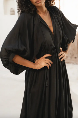 Cotton 3/4 Balloon Sleeve Maxi Dress