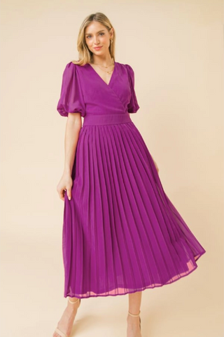 Solid Pleated Midi Dress