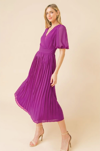 Solid Pleated Midi Dress