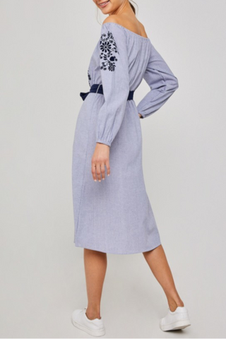 Blue Peasant Midi Dress