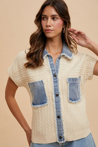 Denim Cable Sweater Jacket - By Baano