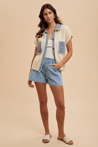 Denim Cable Sweater Jacket - By Baano