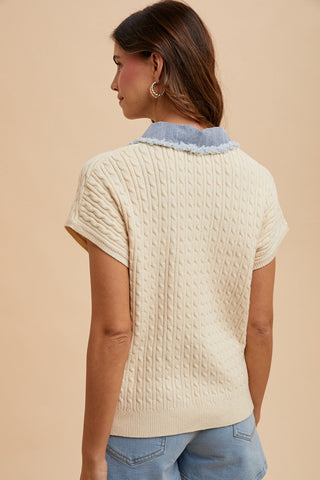 Denim Cable Sweater Jacket - By Baano