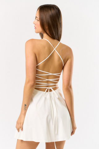 Halter Neck Lace Up Back Dress