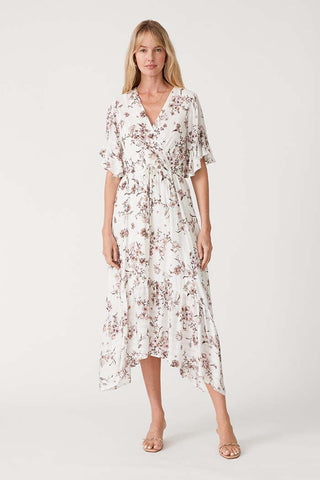 Floral Metallic Pinstripe Surplice Maxi Dress